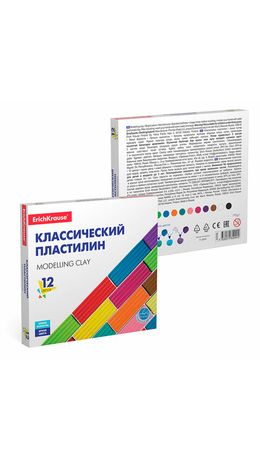 Пластилин классический ERICH KRAUSE Basic, 12 цветов, 192 г, со стеком, картонная упаковка, 50558