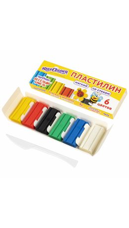 Пластилин мягкий ЮНЛАНДИЯ "ВЕСЕЛЫЙ ШМЕЛЬ", 6 цветов, 90 г, СО СТЕКОМ, 106671