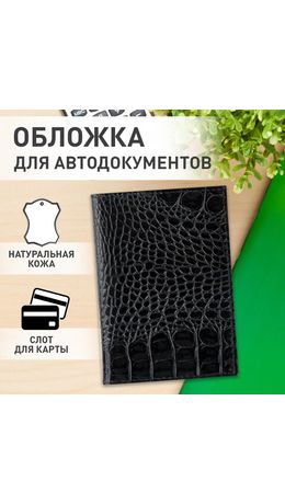 Обложка для автодокументов натуральная кожа кайман, без тиснения, черная, BRAUBERG, 238189