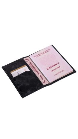 Обложка для паспорта натуральная кожа пулап, "Passport", кожаные карманы, черная, BRAUBERG, 238198