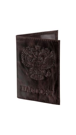 Обложка для паспорта натуральная кожа пулап, 3D герб + тиснение "ПАСПОРТ", темно-коричневая, BRAUBERG, 238194