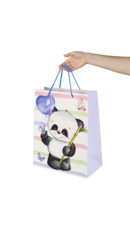 Пакет подарочный 26,5x12,7x33 см ЗОЛОТАЯ СКАЗКА "Lovely Panda", глиттер, белый с голубым, 608241
