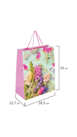 Пакет подарочный 26,5x12,7x33 см ЗОЛОТАЯ СКАЗКА "Spring Flowers", глиттер, розовый с голубым, 608247