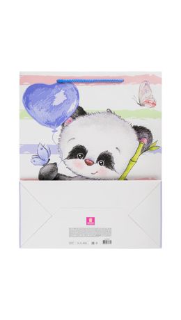 Пакет подарочный 26,5x12,7x33 см ЗОЛОТАЯ СКАЗКА "Lovely Panda", глиттер, белый с голубым, 608241