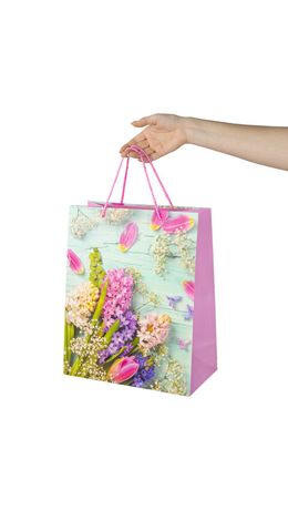 Пакет подарочный 26,5x12,7x33 см ЗОЛОТАЯ СКАЗКА "Spring Flowers", глиттер, розовый с голубым, 608247