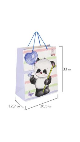 Пакет подарочный 26,5x12,7x33 см ЗОЛОТАЯ СКАЗКА "Lovely Panda", глиттер, белый с голубым, 608241