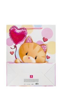 Пакет подарочный 26,5x12,7x33 см ЗОЛОТАЯ СКАЗКА "Lovely Kitty", глиттер, белый с розовым, 608242