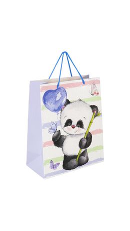 Пакет подарочный 26,5x12,7x33 см ЗОЛОТАЯ СКАЗКА "Lovely Panda", глиттер, белый с голубым, 608241