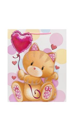 Пакет подарочный 26,5x12,7x33 см ЗОЛОТАЯ СКАЗКА "Lovely Kitty", глиттер, белый с розовым, 608242