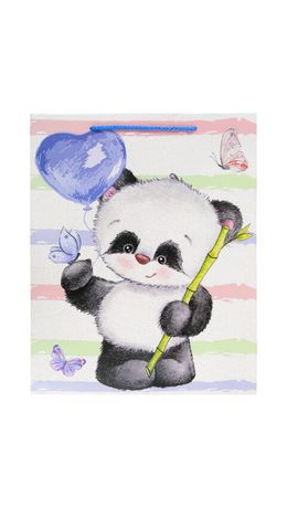 Пакет подарочный 26,5x12,7x33 см ЗОЛОТАЯ СКАЗКА "Lovely Panda", глиттер, белый с голубым, 608241