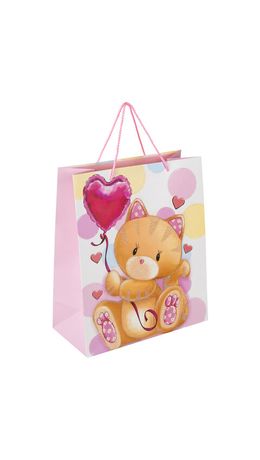 Пакет подарочный 26,5x12,7x33 см ЗОЛОТАЯ СКАЗКА "Lovely Kitty", глиттер, белый с розовым, 608242