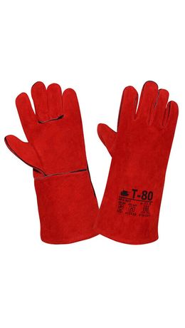 Краги сварщика спилковые Т-80, размер 10,5 (XL), пятипалые, красные, КРА007