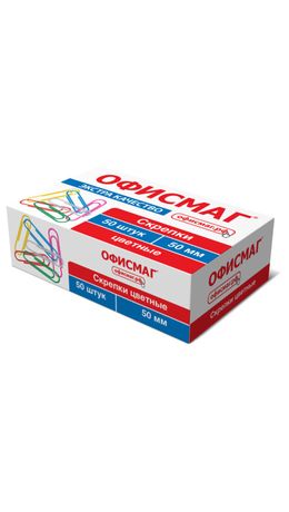 Скрепки большие ЭКСТРА ОФИСМАГ 50 мм цветные 50 штук, 271318