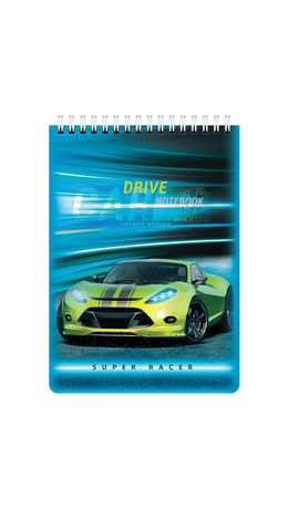 Блокнот А5 (146х206 мм), 60 л., гребень, картон, клетка, BRAUBERG KIDS, "Racing", 114363