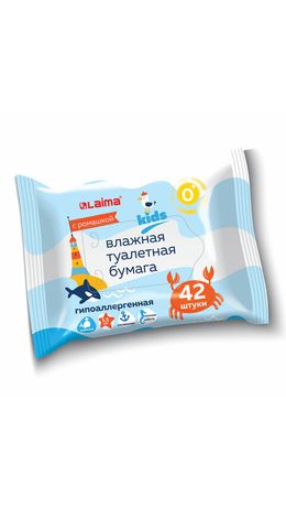 Бумага туалетная влажная детская 42 шт., БИОРАЗЛАГАЕМАЯ, смываемая, LAIMA Kids, 115223