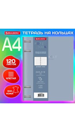 Тетрадь на кольцах БОЛЬШАЯ А4 (240х310 мм), 120 л., под кожу, BRAUBERG VISTA, "Пастельная", 404514