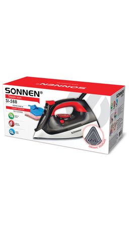 Утюг SONNEN SI-588, 2200 Вт, керамическое покрытие, паровой удар, черный/красный, 455279