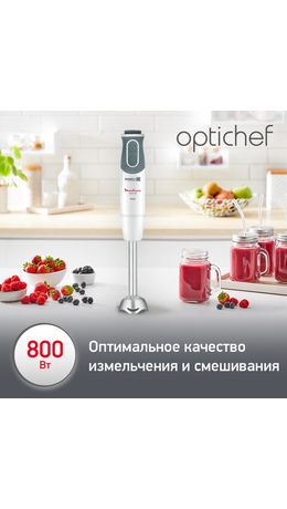 Блендер погружной MOULINEX DD642132, 800 Вт, 10 скоростей, 3 насадки, стакан, белый/серый, 7211002804