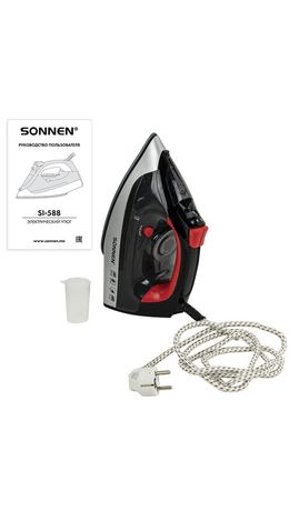 Утюг SONNEN SI-588, 2200 Вт, керамическое покрытие, паровой удар, черный/красный, 455279