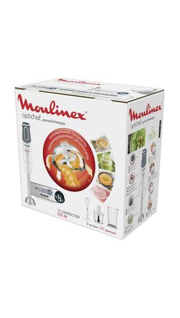 Блендер погружной MOULINEX DD642132, 800 Вт, 10 скоростей, 3 насадки, стакан, белый/серый, 7211002804