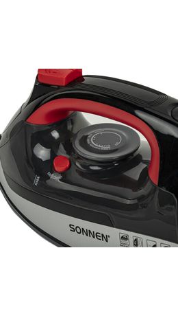 Утюг SONNEN SI-588, 2200 Вт, керамическое покрытие, паровой удар, черный/красный, 455279
