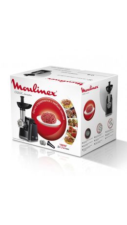Мясорубка MOULINEX ME105830, 1400 Вт, производительность 1,7 кг/мин, 2 насадки, реверс, пластик, черная, 1510001079
