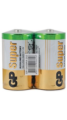 Батарейки GP Super, D (LR20, 13А), алкалиновые, КОМПЛЕКТ 2 шт., в пленке, 13A-OS2