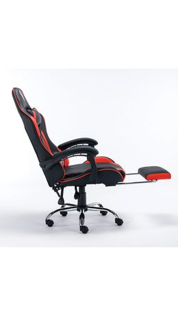 Кресло компьютерное BRABIX "Dexter GM-135", подножка, две подушки, экокожа, черное/красное, 532799
