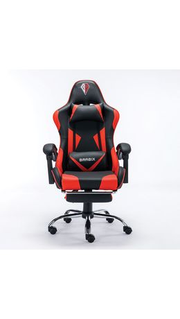 Кресло компьютерное BRABIX "Dexter GM-135", подножка, две подушки, экокожа, черное/красное, 532799