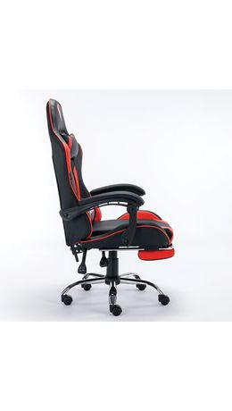 Кресло компьютерное BRABIX "Dexter GM-135", подножка, две подушки, экокожа, черное/красное, 532799