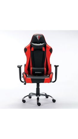 Кресло компьютерное BRABIX "Hunter GM-130", две подушки, экокожа, черное/красное, 532797