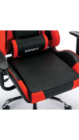 Кресло компьютерное BRABIX "Hunter GM-130", две подушки, экокожа, черное/красное, 532797