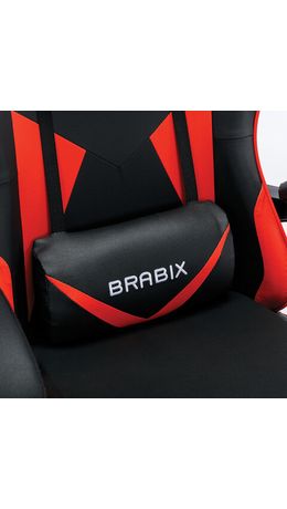 Кресло компьютерное BRABIX "Dexter GM-135", подножка, две подушки, экокожа, черное/красное, 532799