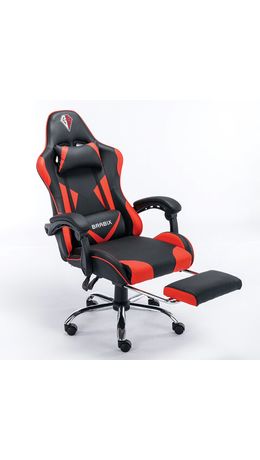 Кресло компьютерное BRABIX "Dexter GM-135", подножка, две подушки, экокожа, черное/красное, 532799