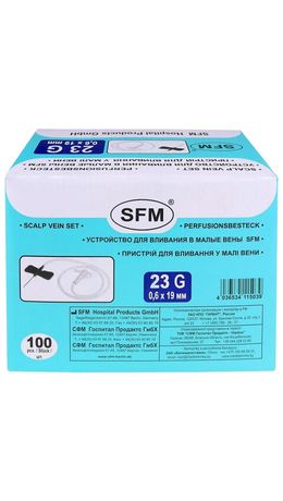 Иглы-бабочки для вливания в малые вены SFM 0,6 х 19 - 23G, КОМПЛЕКТ 100 штук, LUER