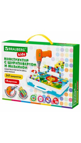 Конструктор с шуруповертом РАЗВИВАЮЩИЙ 247 деталей, BRAUBERG KIDS, 665204