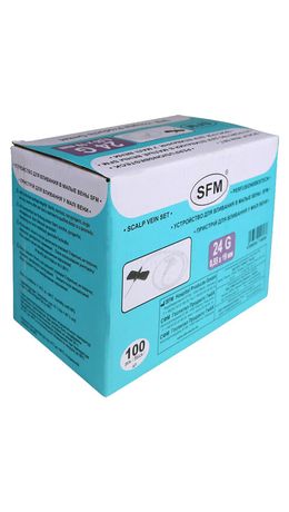 Иглы-бабочки для вливания в малые вены SFM 0,55 х 19 - 24G, КОМПЛЕКТ 100 штук, LUER