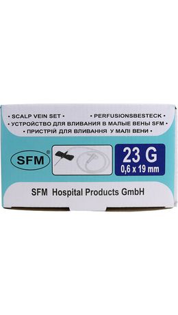 Иглы-бабочки для вливания в малые вены SFM 0,6 х 19 - 23G, КОМПЛЕКТ 100 штук, LUER