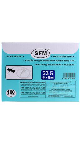 Иглы-бабочки для вливания в малые вены SFM 0,6 х 19 - 23G, КОМПЛЕКТ 100 штук, LUER
