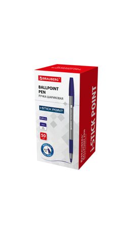 Ручка шариковая с грипом BRAUBERG "i-STICK POINT", СИНЯЯ, корпус серый, линия письма 0,35 мм, 144021
