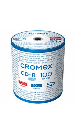 Диски CD-R CROMEX 700Mb 52x Bulk (термоусадка без шпиля), КОМПЛЕКТ 100 шт., 513779