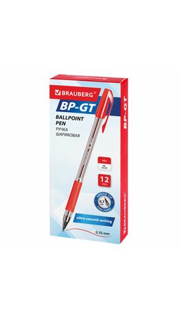 Ручка шариковая BRAUBERG "BP-GT", КРАСНАЯ, корпус прозрачный, евронаконечник 0,7 мм, линия письма 0,35 мм, 144007