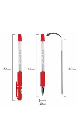 Ручка шариковая BRAUBERG "BP-GT", КРАСНАЯ, корпус прозрачный, евронаконечник 0,7 мм, линия письма 0,35 мм, 144007