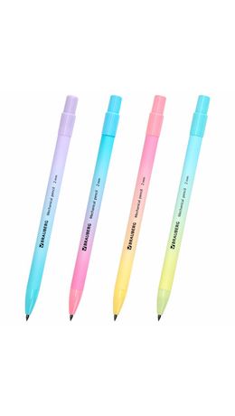 Карандаш механический цанговый 2 мм, BRAUBERG GRADE PASTEL, HB, встроенная точилка, корпус ассорти, 181961
