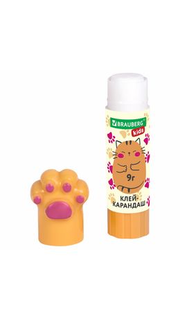 Клей-карандаш "Лапки" Cat Paw, 9 г, фигурный колпачок, BRAUBERG KIDS, 271981