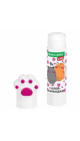 Клей-карандаш "Лапки" Cat Paw, 9 г, фигурный колпачок, BRAUBERG KIDS, 271981