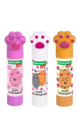 Клей-карандаш "Лапки" Cat Paw, 9 г, фигурный колпачок, BRAUBERG KIDS, 271981
