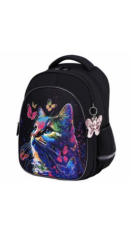 Рюкзак BRAUBERG OPTIMA, 2 отделения, с брелоком, "Butterfly catcher", СВЕТЯЩИЙСЯ, 36х27х18 см, 272097