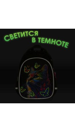 Рюкзак BRAUBERG OPTIMA, 2 отделения, с брелоком, "Butterfly catcher", СВЕТЯЩИЙСЯ, 36х27х18 см, 272097
