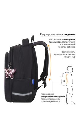 Рюкзак BRAUBERG OPTIMA, 2 отделения, с брелоком, "Butterfly catcher", СВЕТЯЩИЙСЯ, 36х27х18 см, 272097
